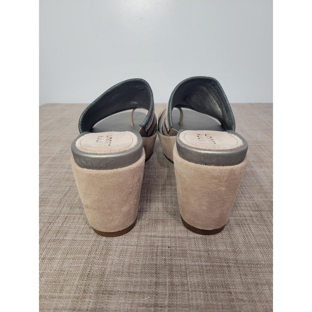 Lucca Lane Leanore Tan Multi Metallic Striped Leather Suede Wedge Sandals 8.5M - Picture 4 of 7